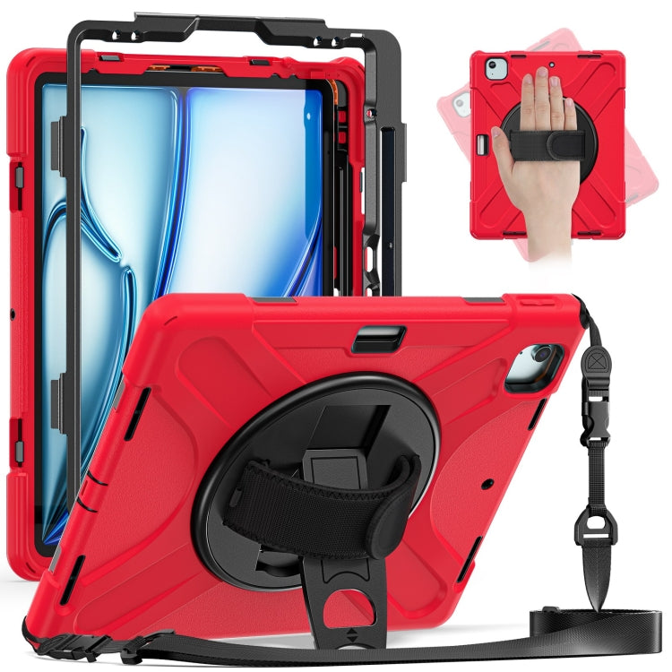 For iPad Pro 12.9 2022 / 2021 Rotatable Holder Silicone Hybrid PC Tablet Case with Shoulder Strap(Red) - iPad Pro 12.9 (2022/2021) Cases by buy2fix | Online Shopping UK | buy2fix