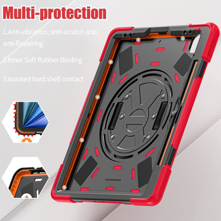 For iPad Pro 12.9 2022 / 2021 Rotatable Holder Silicone Hybrid PC Tablet Case with Shoulder Strap(Red) - iPad Pro 12.9 (2022/2021) Cases by buy2fix | Online Shopping UK | buy2fix
