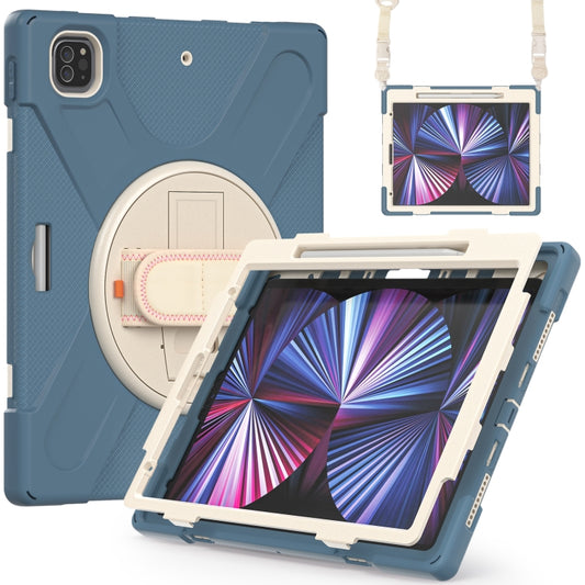 For iPad Pro 12.9 2022 / 2021 Rotatable Holder Silicone Hybrid PC Tablet Case with Shoulder Strap(Cornflower Blue) - iPad Pro 12.9 (2022/2021) Cases by buy2fix | Online Shopping UK | buy2fix