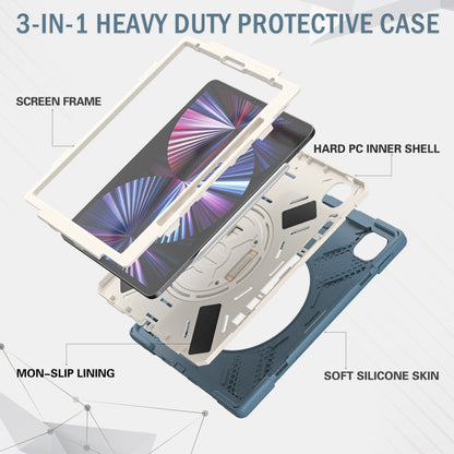 For iPad Pro 12.9 2022 / 2021 Rotatable Holder Silicone Hybrid PC Tablet Case with Shoulder Strap(Cornflower Blue) - iPad Pro 12.9 (2022/2021) Cases by buy2fix | Online Shopping UK | buy2fix