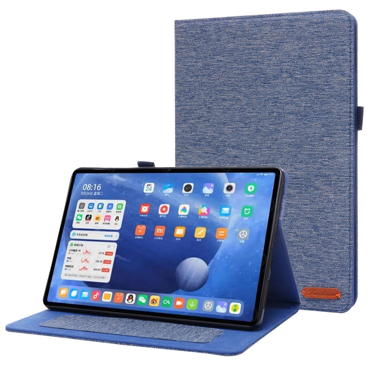 For Xiaomi Pad 5 / 5 Pro Horizontal Flip TPU + Fabric PU Leather Protective Case with Name Card Clip(Dark Blue) by buy2fix