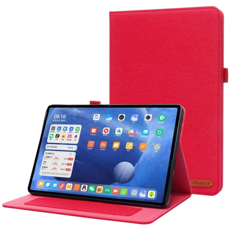 For Xiaomi Pad 5 / 5 Pro Horizontal Flip TPU + Fabric PU Leather Protective Case with Name Card Clip(Red) by buy2fix