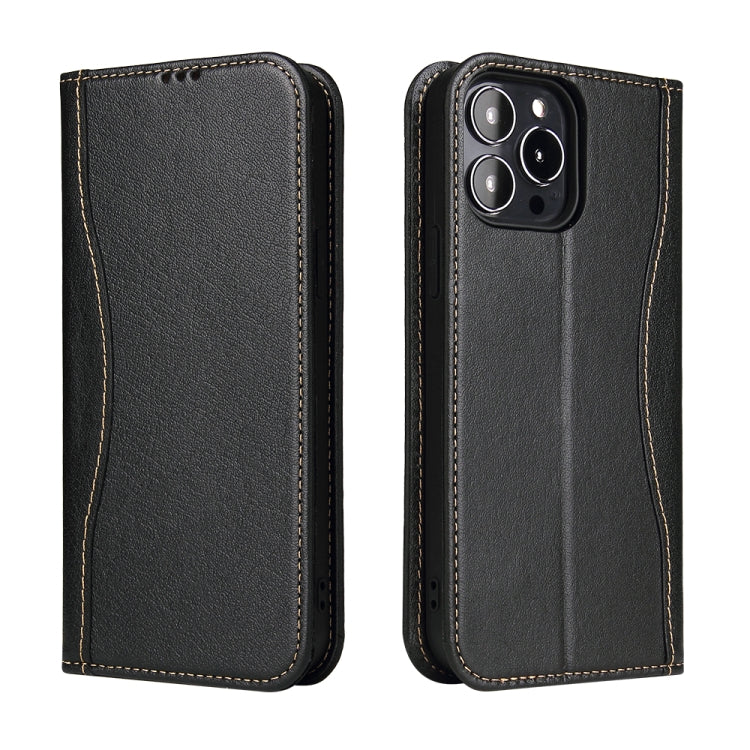 For iPhone 13 mini Genuine Leather Horizontal Flip Leather Case with Holder & Card Slots & Wallet (Black) - iPhone 13 mini Cases by buy2fix | Online Shopping UK | buy2fix