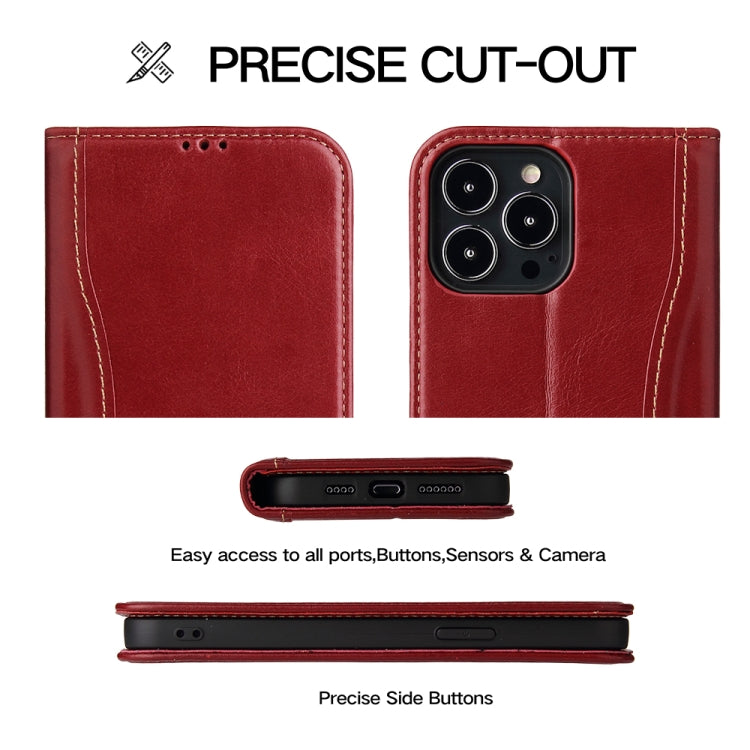 For iPhone 13 Genuine Leather Horizontal Flip Leather Case with Holder & Card Slots & Wallet(Wine Red) - iPhone 13 Cases by buy2fix | Online Shopping UK | buy2fix