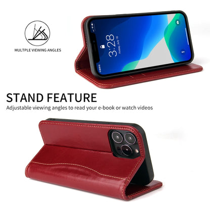 For iPhone 13 Genuine Leather Horizontal Flip Leather Case with Holder & Card Slots & Wallet(Wine Red) - iPhone 13 Cases by buy2fix | Online Shopping UK | buy2fix
