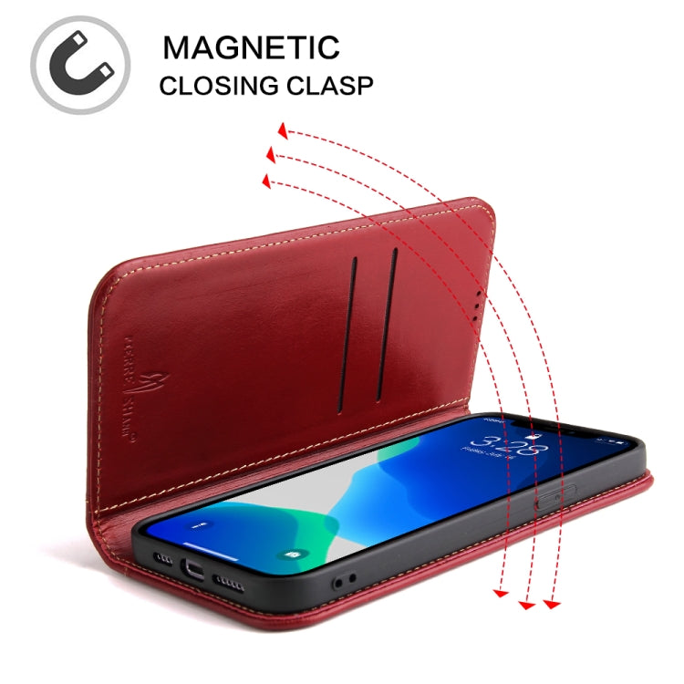 For iPhone 13 Genuine Leather Horizontal Flip Leather Case with Holder & Card Slots & Wallet(Wine Red) - iPhone 13 Cases by buy2fix | Online Shopping UK | buy2fix