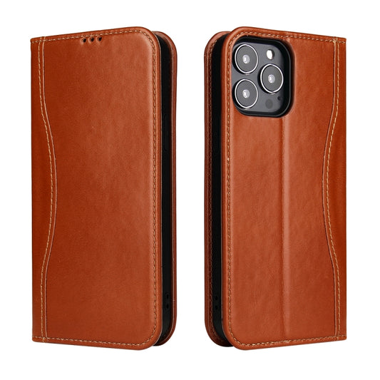 For iPhone 13 Genuine Leather Horizontal Flip Leather Case with Holder & Card Slots & Wallet(Brown) - iPhone 13 Cases by buy2fix | Online Shopping UK | buy2fix