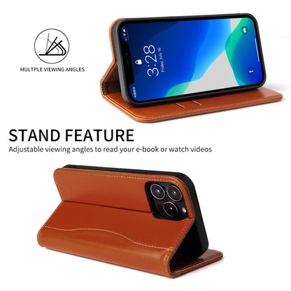 For iPhone 13 Genuine Leather Horizontal Flip Leather Case with Holder & Card Slots & Wallet(Brown) - iPhone 13 Cases by buy2fix | Online Shopping UK | buy2fix