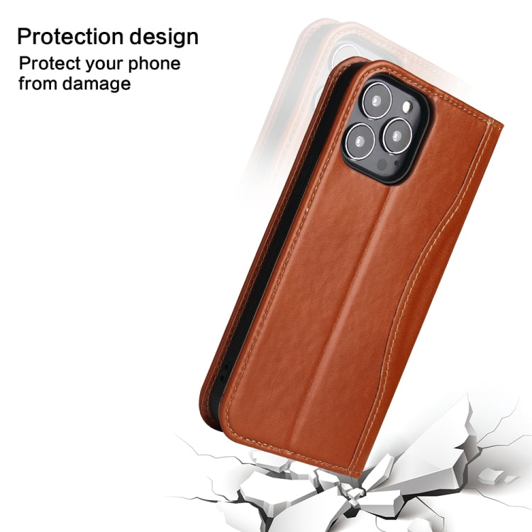 For iPhone 13 Genuine Leather Horizontal Flip Leather Case with Holder & Card Slots & Wallet(Brown) - iPhone 13 Cases by buy2fix | Online Shopping UK | buy2fix
