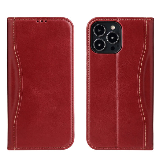 For iPhone 13 Pro Genuine Leather Horizontal Flip Leather Case with Holder & Card Slots & Wallet (Wine Red) - iPhone 13 Pro Cases by buy2fix | Online Shopping UK | buy2fix