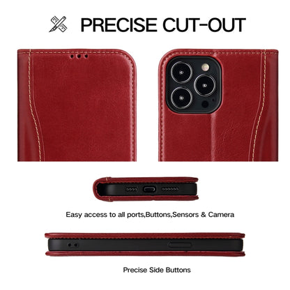For iPhone 13 Pro Genuine Leather Horizontal Flip Leather Case with Holder & Card Slots & Wallet (Wine Red) - iPhone 13 Pro Cases by buy2fix | Online Shopping UK | buy2fix