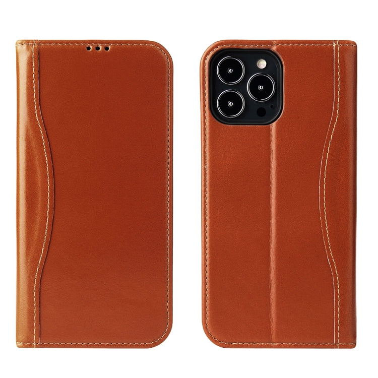 For iPhone 13 Pro Genuine Leather Horizontal Flip Leather Case with Holder & Card Slots & Wallet (Brown) - iPhone 13 Pro Cases by buy2fix | Online Shopping UK | buy2fix