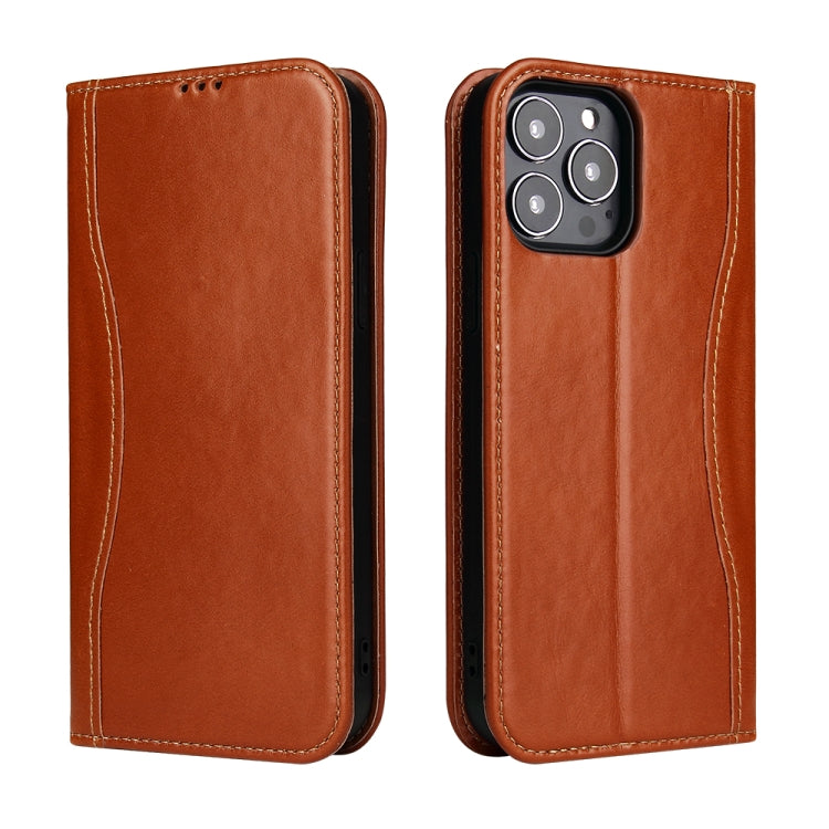 For iPhone 13 Pro Genuine Leather Horizontal Flip Leather Case with Holder & Card Slots & Wallet (Brown) - iPhone 13 Pro Cases by buy2fix | Online Shopping UK | buy2fix