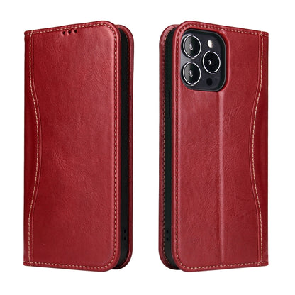 For iPhone 13 Pro Max Genuine Leather Horizontal Flip Leather Case with Holder & Card Slots & Wallet (Wine Red) - iPhone 13 Pro Max Cases by buy2fix | Online Shopping UK | buy2fix