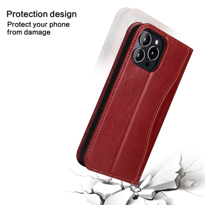 For iPhone 13 Pro Max Genuine Leather Horizontal Flip Leather Case with Holder & Card Slots & Wallet (Wine Red) - iPhone 13 Pro Max Cases by buy2fix | Online Shopping UK | buy2fix