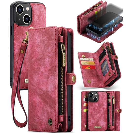For iPhone 13 CaseMe-008 Detachable Multifunctional Horizontal Flip Leather Case with Card Slot & Holder & Zipper Wallet & Photo Frame(Red)