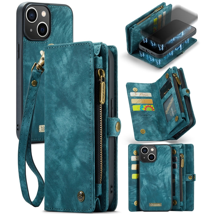 For iPhone 13 CaseMe-008 Detachable Multifunctional Horizontal Flip Leather Case with Card Slot & Holder & Zipper Wallet & Photo Frame(Blue) by CaseMe