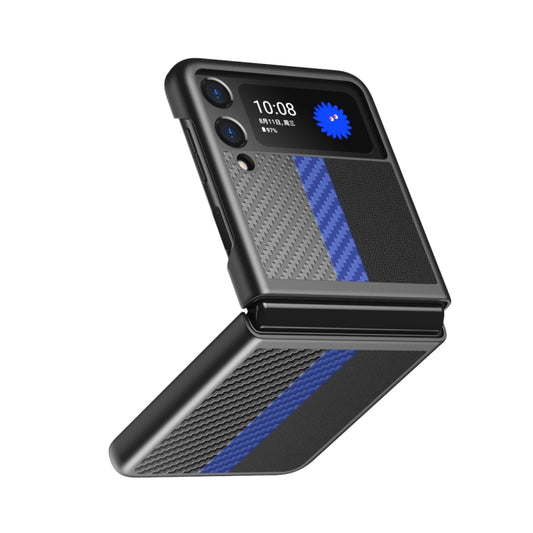 For Samsung Galaxy Z Flip3 5G Carbon Fiber Texture Contrast Color Four Corners All Inclusive Protective Case(Sapphire Blue) by buy2fix