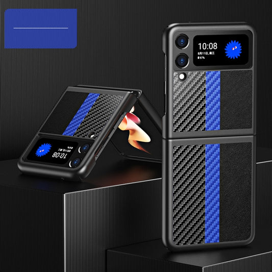 For Samsung Galaxy Z Flip3 5G Carbon Fiber Texture Contrast Color Four Corners All Inclusive Protective Case(Sapphire Blue) by buy2fix