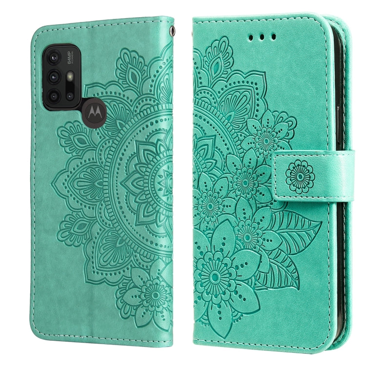 7-petal Flowers Embossing Pattern Horizontal Flip PU Leather Case with Holder & Card Slots & Wallet & Photo Frame For Motorola Moto G30 / G10 / G10 Power / G20(Green) by buy2fix