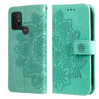 7-petal Flowers Embossing Pattern Horizontal Flip PU Leather Case with Holder & Card Slots & Wallet & Photo Frame For Motorola Moto G30 / G10 / G10 Power / G20(Green) by buy2fix