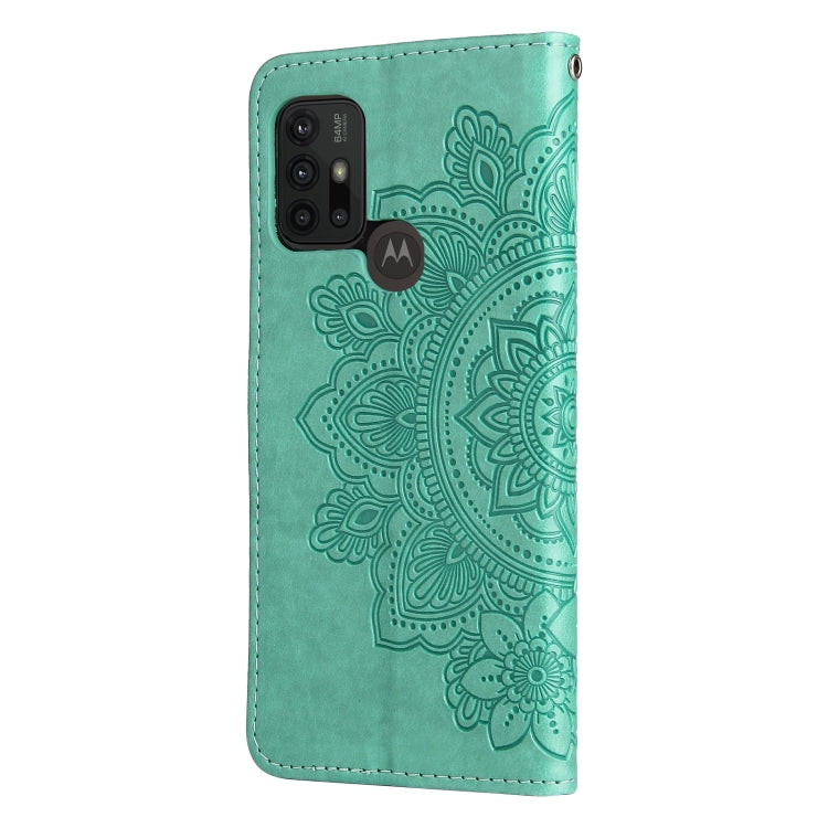 7-petal Flowers Embossing Pattern Horizontal Flip PU Leather Case with Holder & Card Slots & Wallet & Photo Frame For Motorola Moto G30 / G10 / G10 Power / G20(Green) by buy2fix