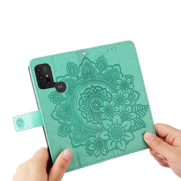 7-petal Flowers Embossing Pattern Horizontal Flip PU Leather Case with Holder & Card Slots & Wallet & Photo Frame For Motorola Moto G30 / G10 / G10 Power / G20(Green) by buy2fix