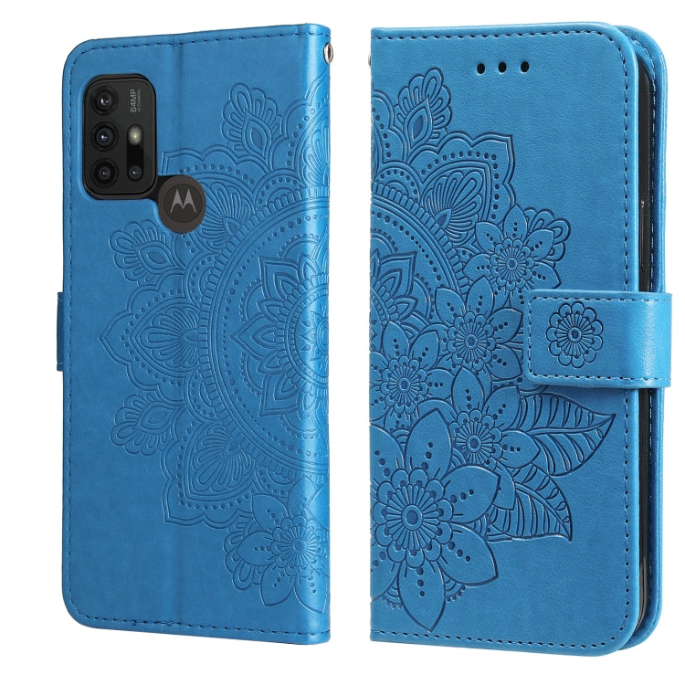 7-petal Flowers Embossing Pattern Horizontal Flip PU Leather Case with Holder & Card Slots & Wallet & Photo Frame For Motorola Moto G30 / G10 / G10 Power / G20(Blue) by buy2fix