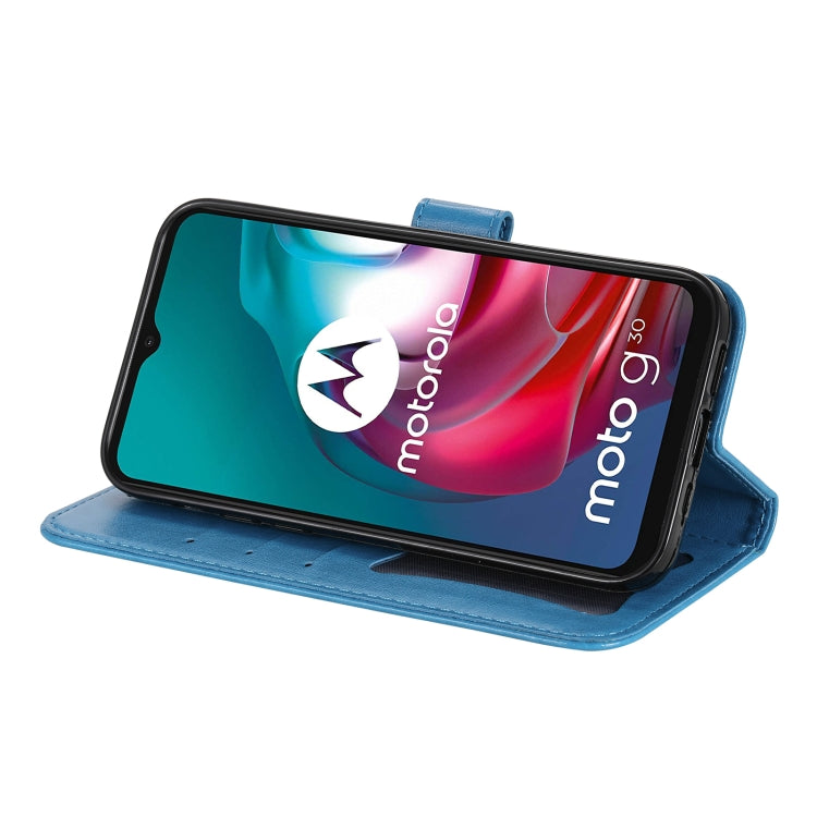 7-petal Flowers Embossing Pattern Horizontal Flip PU Leather Case with Holder & Card Slots & Wallet & Photo Frame For Motorola Moto G30 / G10 / G10 Power / G20(Blue) by buy2fix