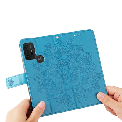 7-petal Flowers Embossing Pattern Horizontal Flip PU Leather Case with Holder & Card Slots & Wallet & Photo Frame For Motorola Moto G30 / G10 / G10 Power / G20(Blue) by buy2fix