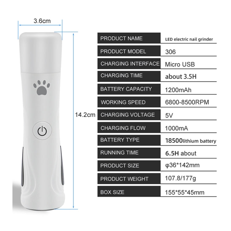 RC-306 Animal Nail Grinder USB Automatic Manicure(White) - Fingernail Trimmers & Scissors by buy2fix | Online Shopping UK | buy2fix