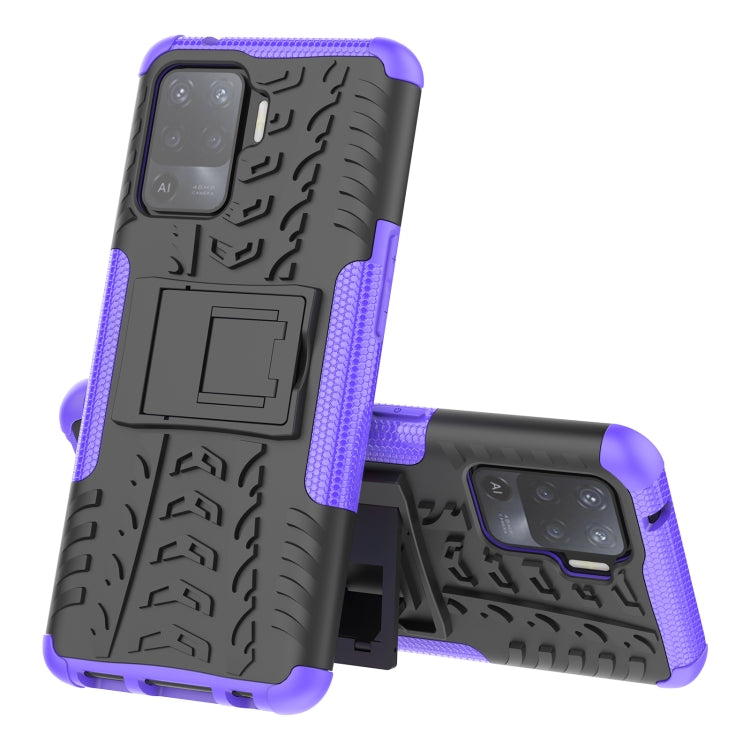 For OPPO A94 4G Tire Texture Shockproof TPU+PC Protective Case with Holder(Purple) by buy2fix