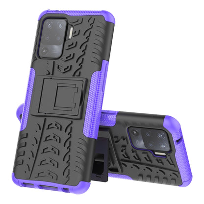 For OPPO A94 4G Tire Texture Shockproof TPU+PC Protective Case with Holder(Purple) by buy2fix