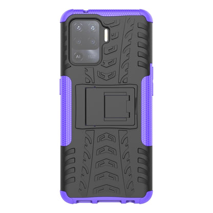 For OPPO A94 4G Tire Texture Shockproof TPU+PC Protective Case with Holder(Purple) by buy2fix