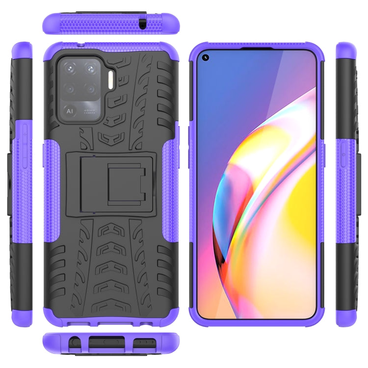 For OPPO A94 4G Tire Texture Shockproof TPU+PC Protective Case with Holder(Purple) by buy2fix