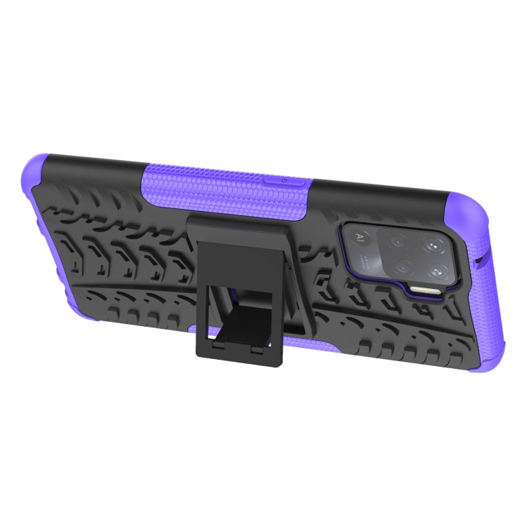 For OPPO A94 4G Tire Texture Shockproof TPU+PC Protective Case with Holder(Purple) by buy2fix