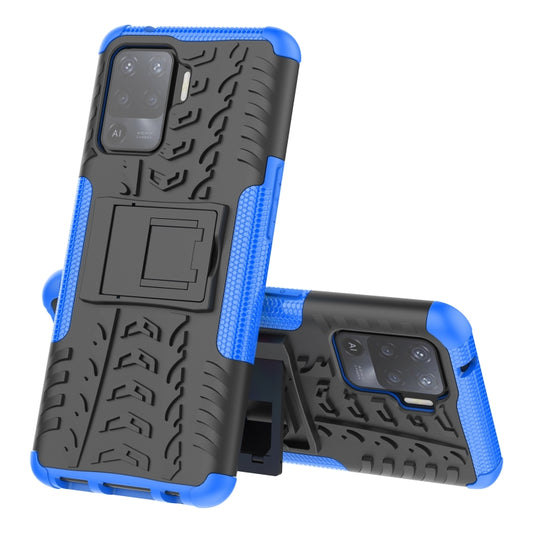 For OPPO A94 4G Tire Texture Shockproof TPU+PC Protective Case with Holder(Blue) by buy2fix
