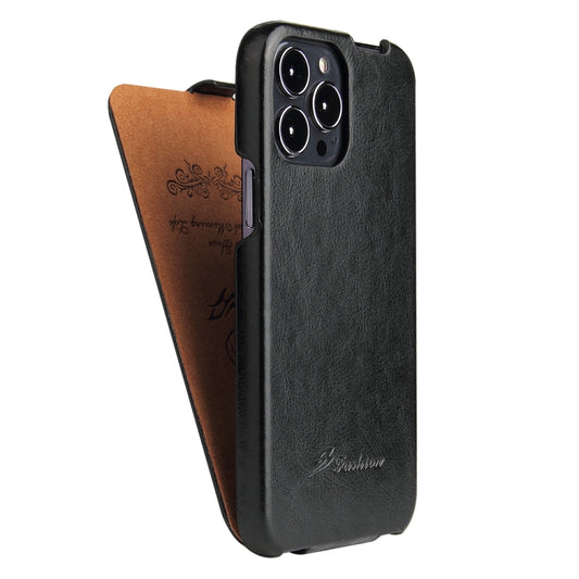 For iPhone 13 mini Fierre Shann Retro Oil Wax Texture Vertical Flip PU Leather Case (Black) by FIERRE SHANN