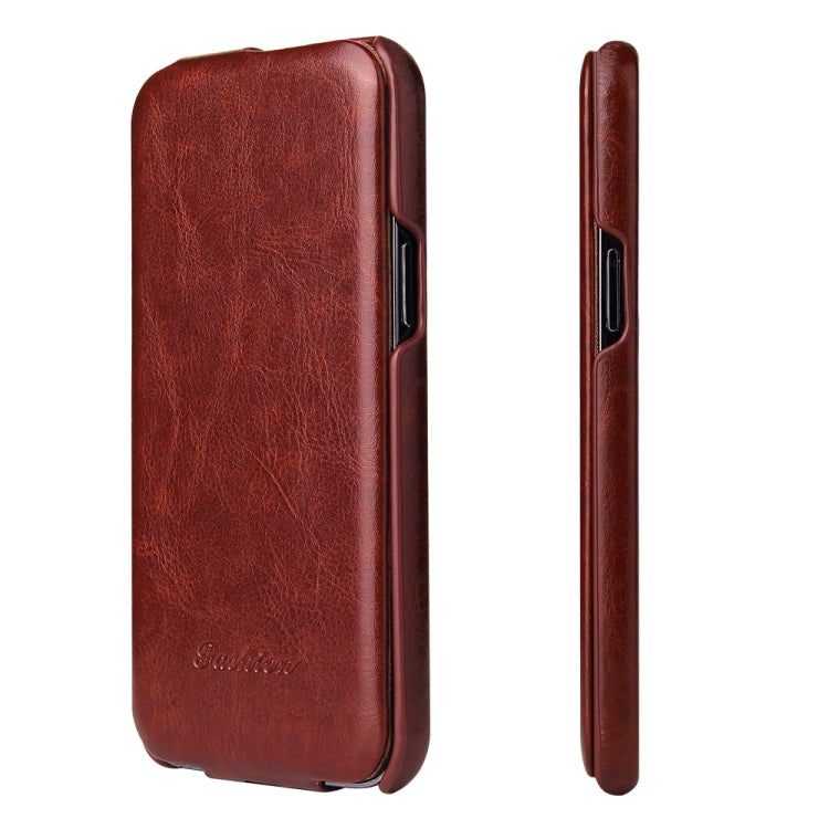 For iPhone 13 mini Fierre Shann Retro Oil Wax Texture Vertical Flip PU Leather Case (Brown) by FIERRE SHANN