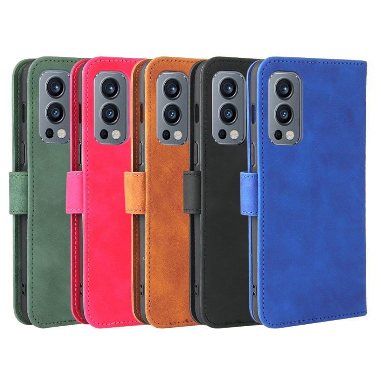 For OnePlus Nord 2 5G Solid Color Skin Feel Magnetic Buckle Horizontal Flip Calf Texture PU Leather Case with Holder & Card Slots & Wallet(Brown) - OnePlus Cases by buy2fix | Online Shopping UK | buy2fix