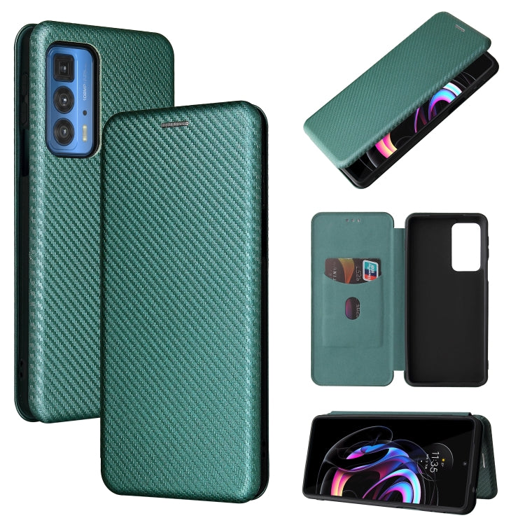 For Motorola Edge 20 Pro Carbon Fiber Texture Horizontal Flip TPU + PC + PU Leather Case with Card Slot(Green) by buy2fix