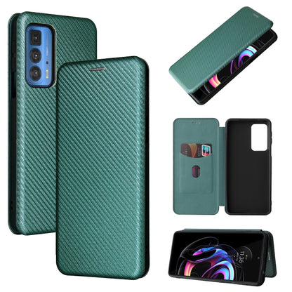 For Motorola Edge 20 Pro Carbon Fiber Texture Horizontal Flip TPU + PC + PU Leather Case with Card Slot(Green) by buy2fix
