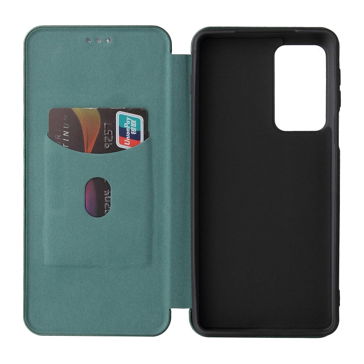 For Motorola Edge 20 Pro Carbon Fiber Texture Horizontal Flip TPU + PC + PU Leather Case with Card Slot(Green) by buy2fix