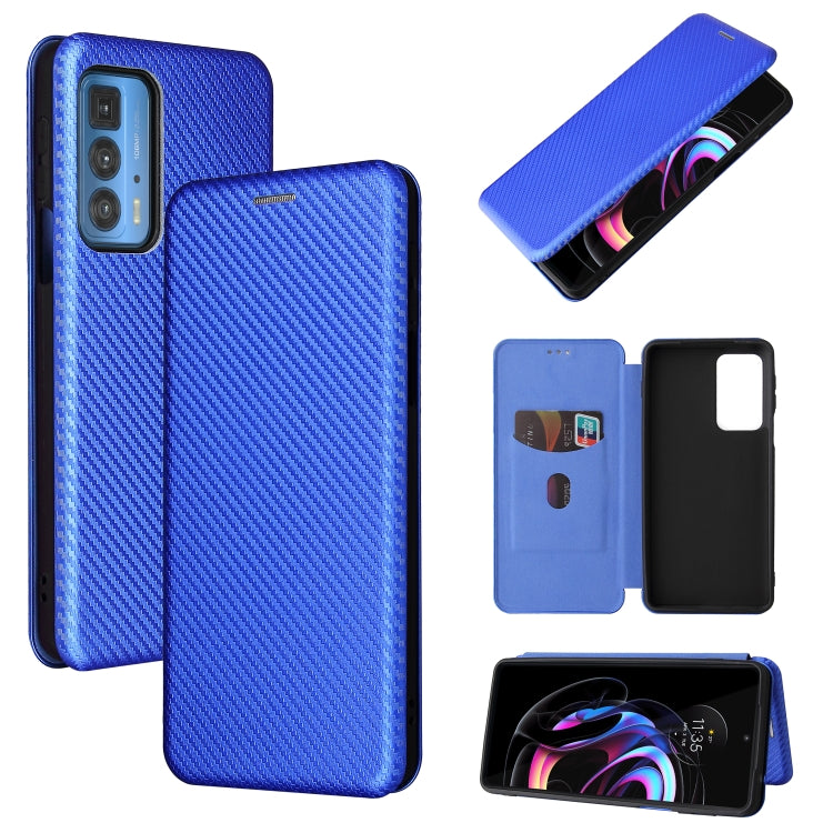 For Motorola Edge 20 Pro Carbon Fiber Texture Horizontal Flip TPU + PC + PU Leather Case with Card Slot(Blue) by buy2fix
