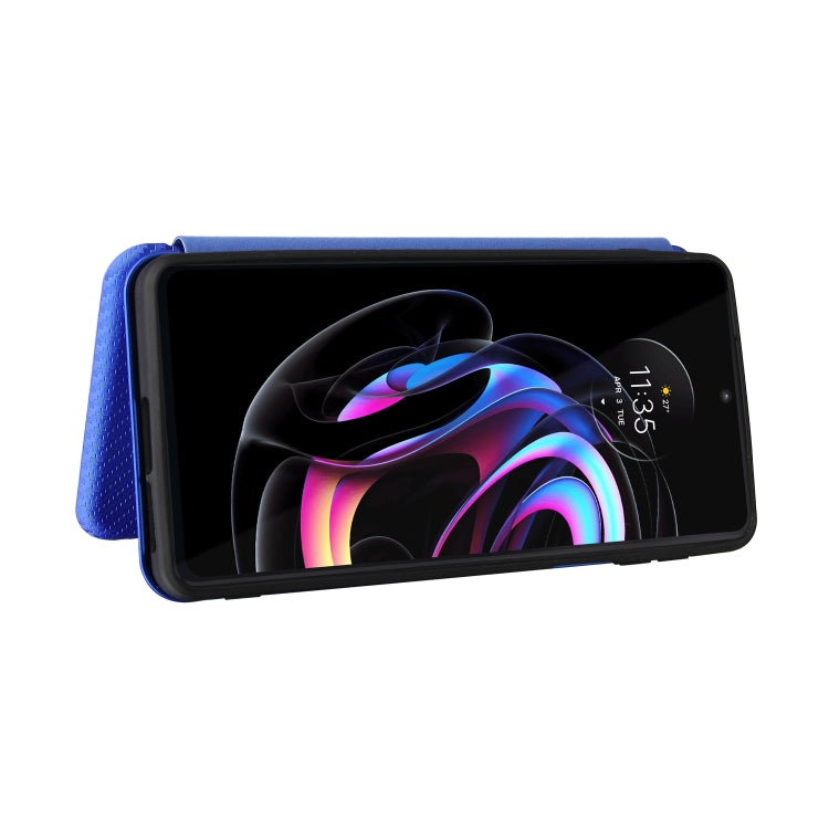 For Motorola Edge 20 Pro Carbon Fiber Texture Horizontal Flip TPU + PC + PU Leather Case with Card Slot(Blue) by buy2fix