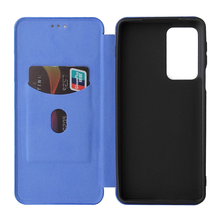 For Motorola Edge 20 Pro Carbon Fiber Texture Horizontal Flip TPU + PC + PU Leather Case with Card Slot(Blue) by buy2fix