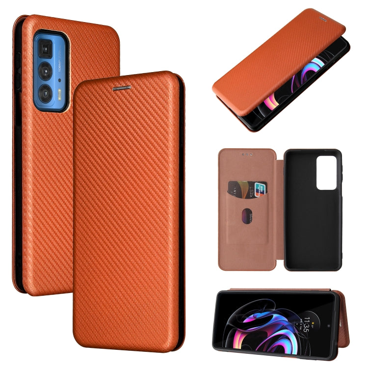 For Motorola Edge 20 Pro Carbon Fiber Texture Horizontal Flip TPU + PC + PU Leather Case with Card Slot(Brown) by buy2fix