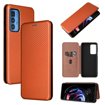 For Motorola Edge 20 Pro Carbon Fiber Texture Horizontal Flip TPU + PC + PU Leather Case with Card Slot(Brown) by buy2fix