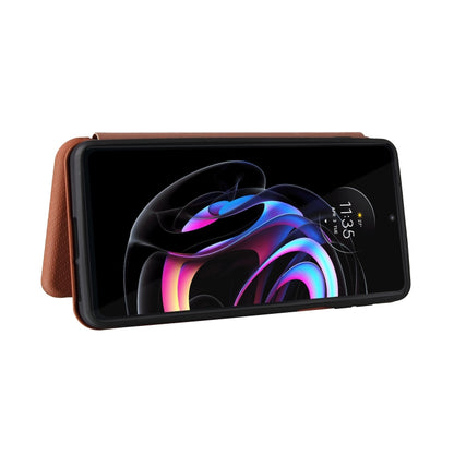 For Motorola Edge 20 Pro Carbon Fiber Texture Horizontal Flip TPU + PC + PU Leather Case with Card Slot(Brown) by buy2fix