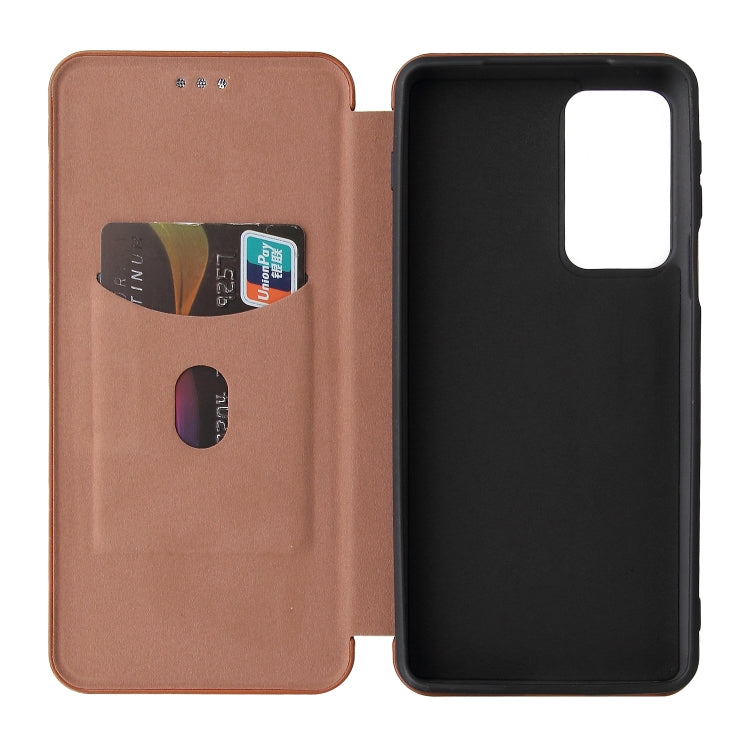For Motorola Edge 20 Pro Carbon Fiber Texture Horizontal Flip TPU + PC + PU Leather Case with Card Slot(Brown) by buy2fix